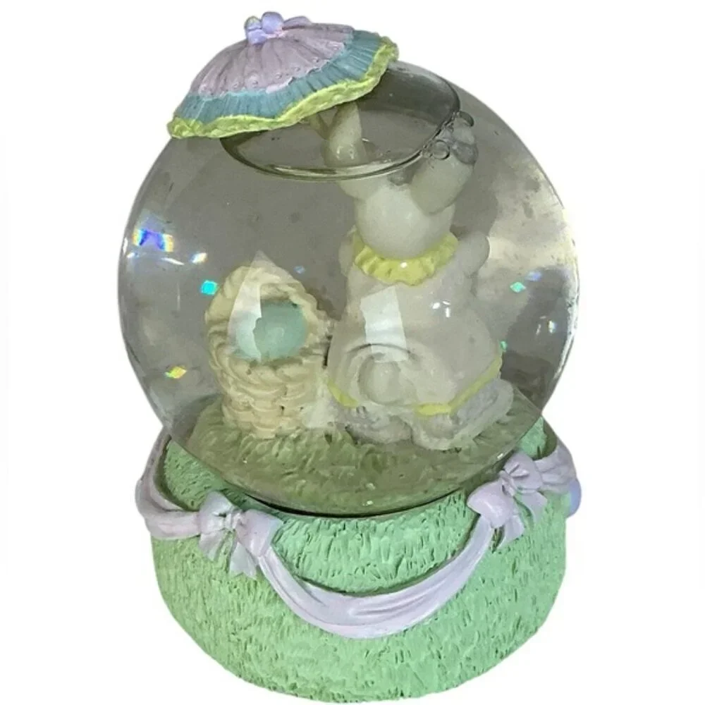 Snow Globe Vintage Easter Bunny Umbrella Spring Water Glitter Globe Pastel 1990